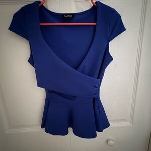 bebe Cobalt Blue Peplum Wrap-Front Top